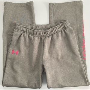 𝅺Under Armour Sweatpants Grey Storm Relaxed Fit Size Youth Large Fleece Pink